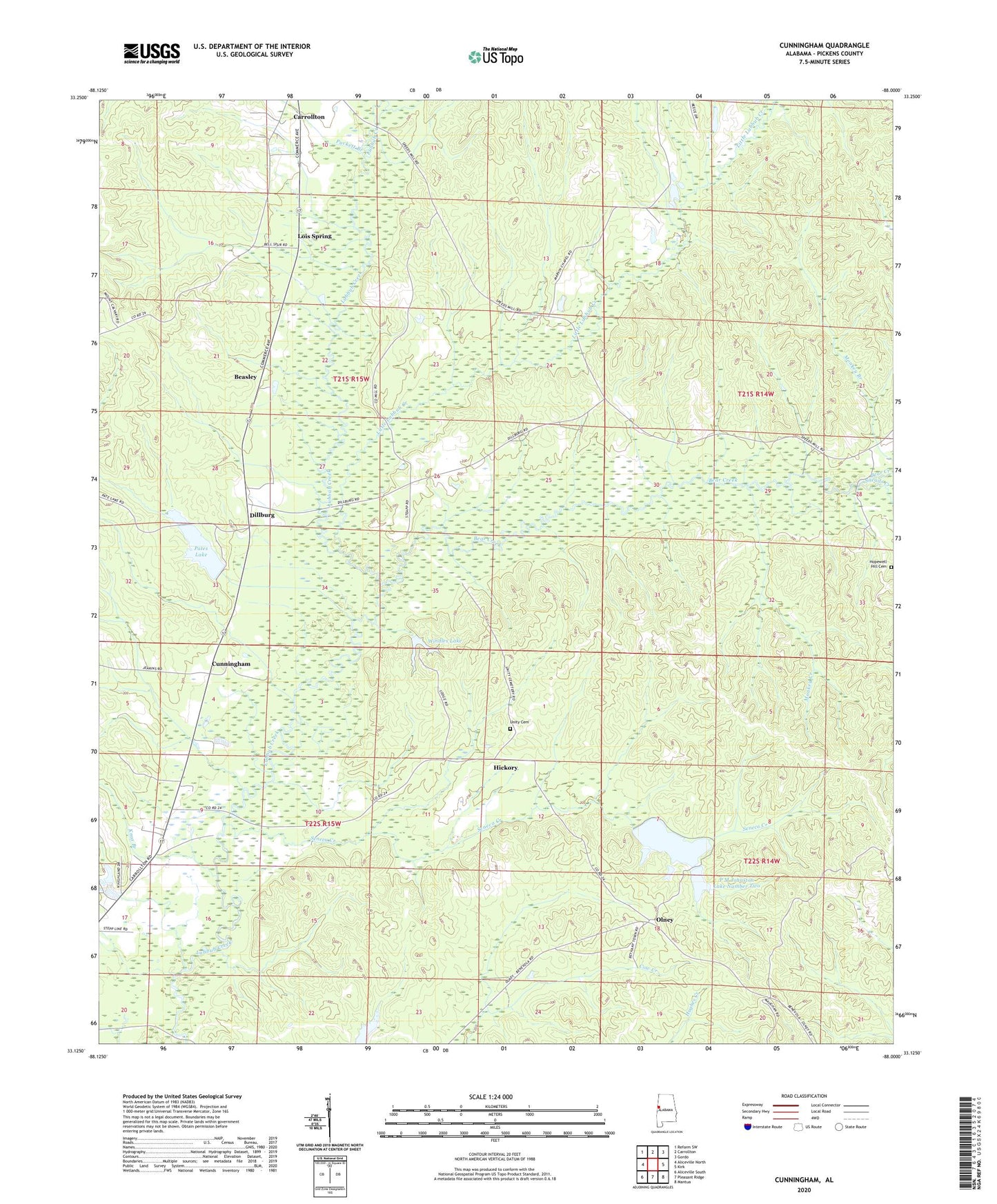 Cunningham Alabama US Topo Map Image