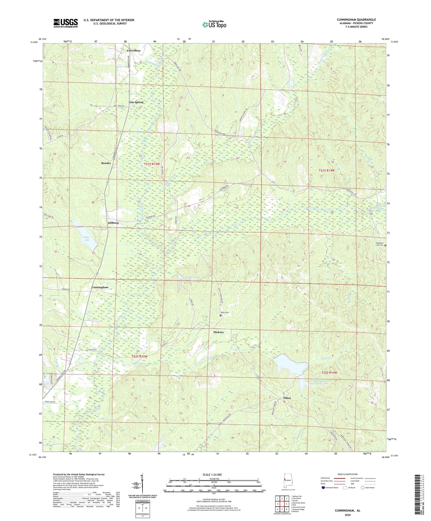 Cunningham Alabama US Topo Map Image