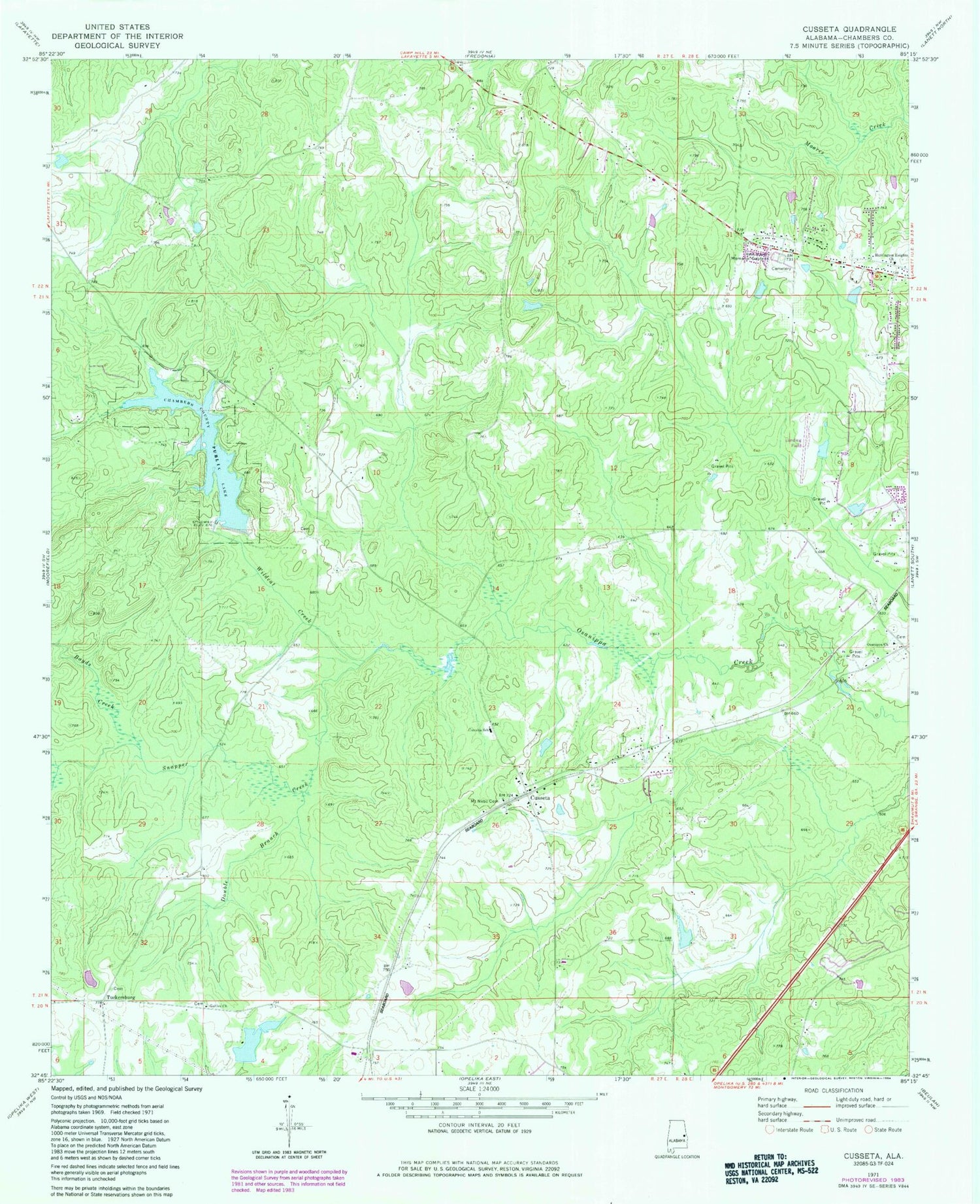Classic USGS Cusseta Alabama 7.5'x7.5' Topo Map Image