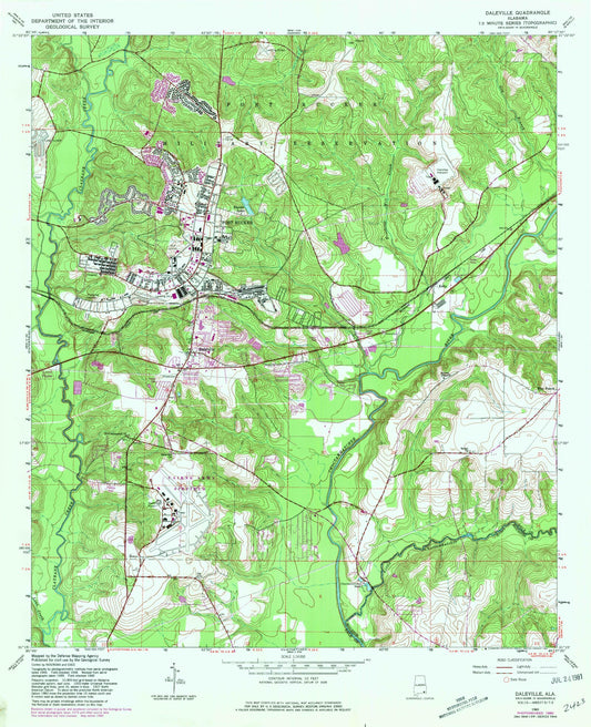 Classic USGS Daleville Alabama 7.5'x7.5' Topo Map Image