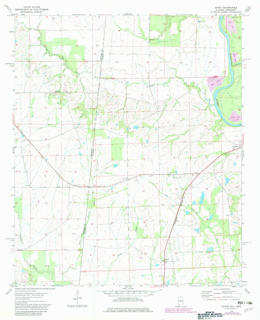 Classic USGS Dancy Alabama 7.5'x7.5' Topo Map Image