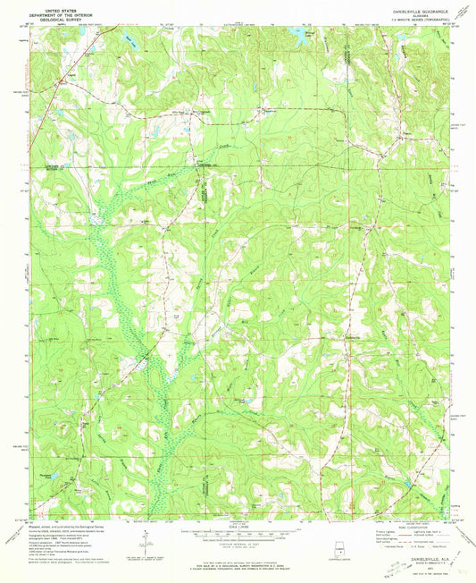 Classic USGS Danielsville Alabama 7.5'x7.5' Topo Map Image