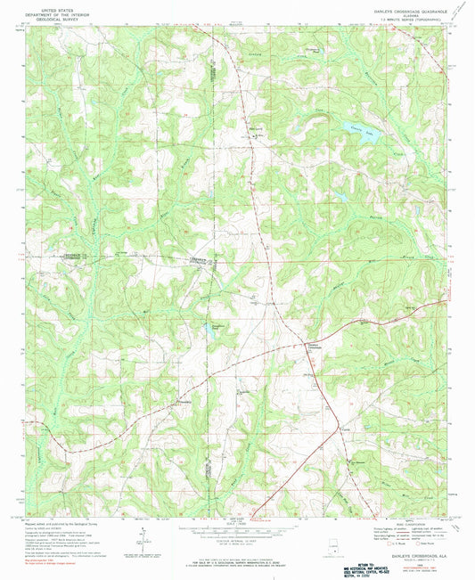 Classic USGS Danleys Crossroads Alabama 7.5'x7.5' Topo Map Image