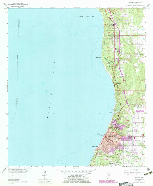 Classic USGS Daphne Alabama 7.5'x7.5' Topo Map Image