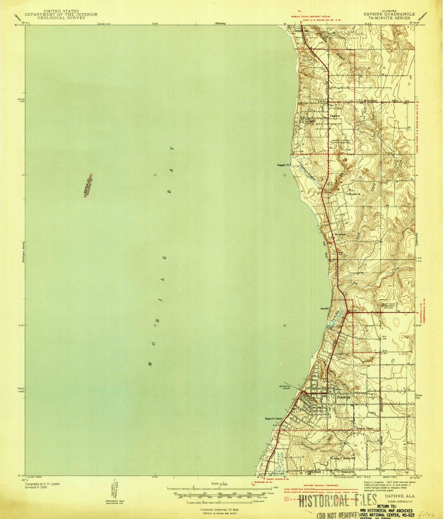 Classic USGS Daphne Alabama 7.5'x7.5' Topo Map Image