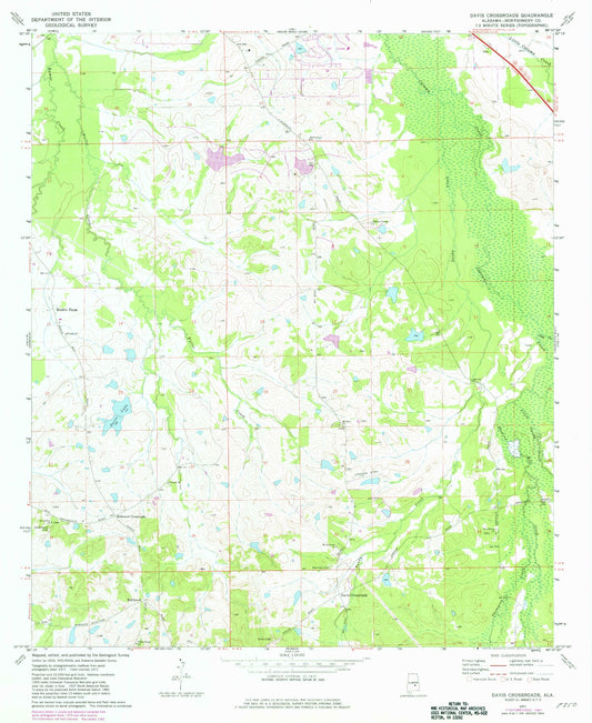 Classic USGS Davis Crossroads Alabama 7.5'x7.5' Topo Map Image