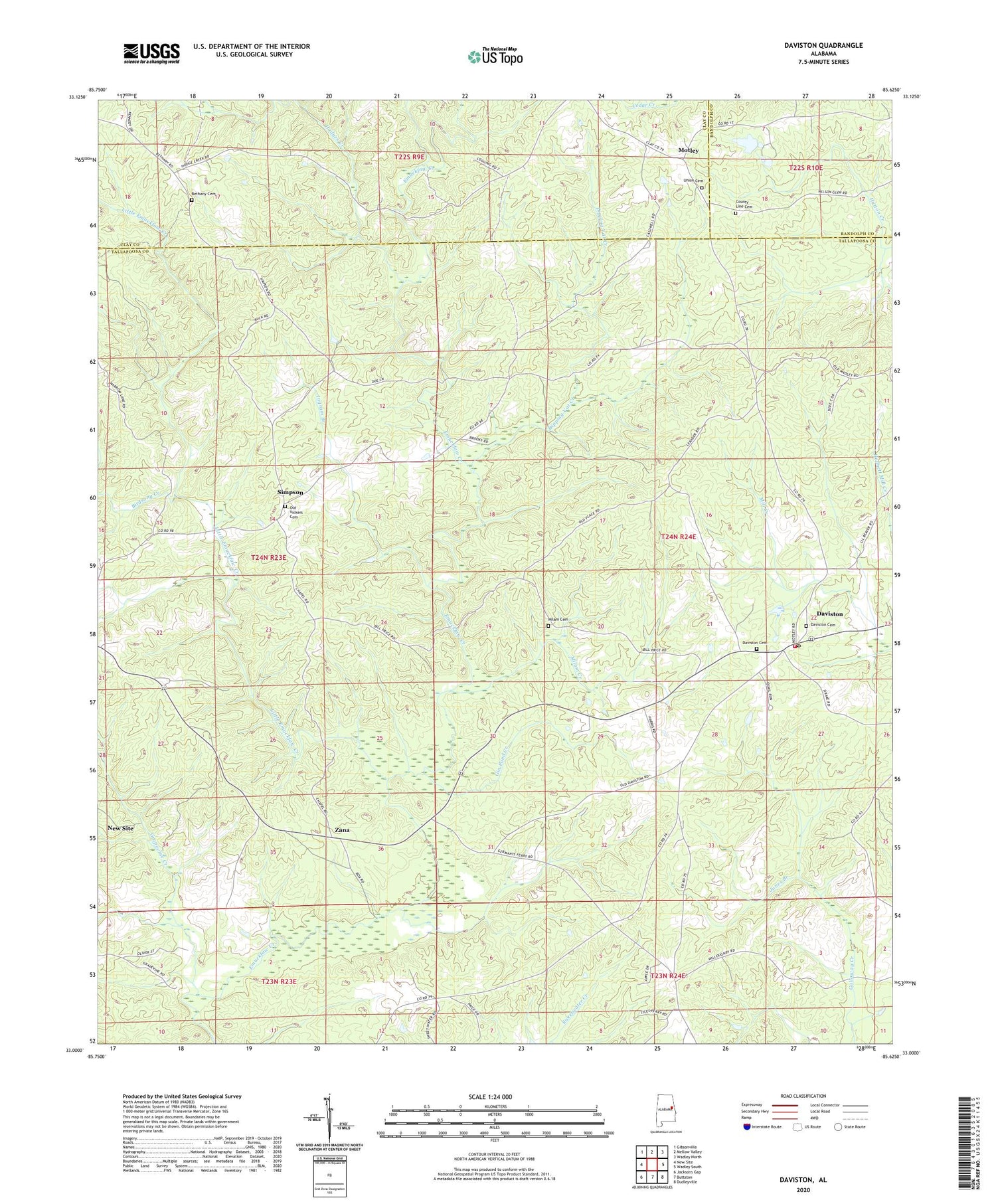 Daviston Alabama US Topo Map Image