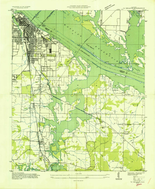 Classic USGS Decatur Alabama 7.5'x7.5' Topo Map Image