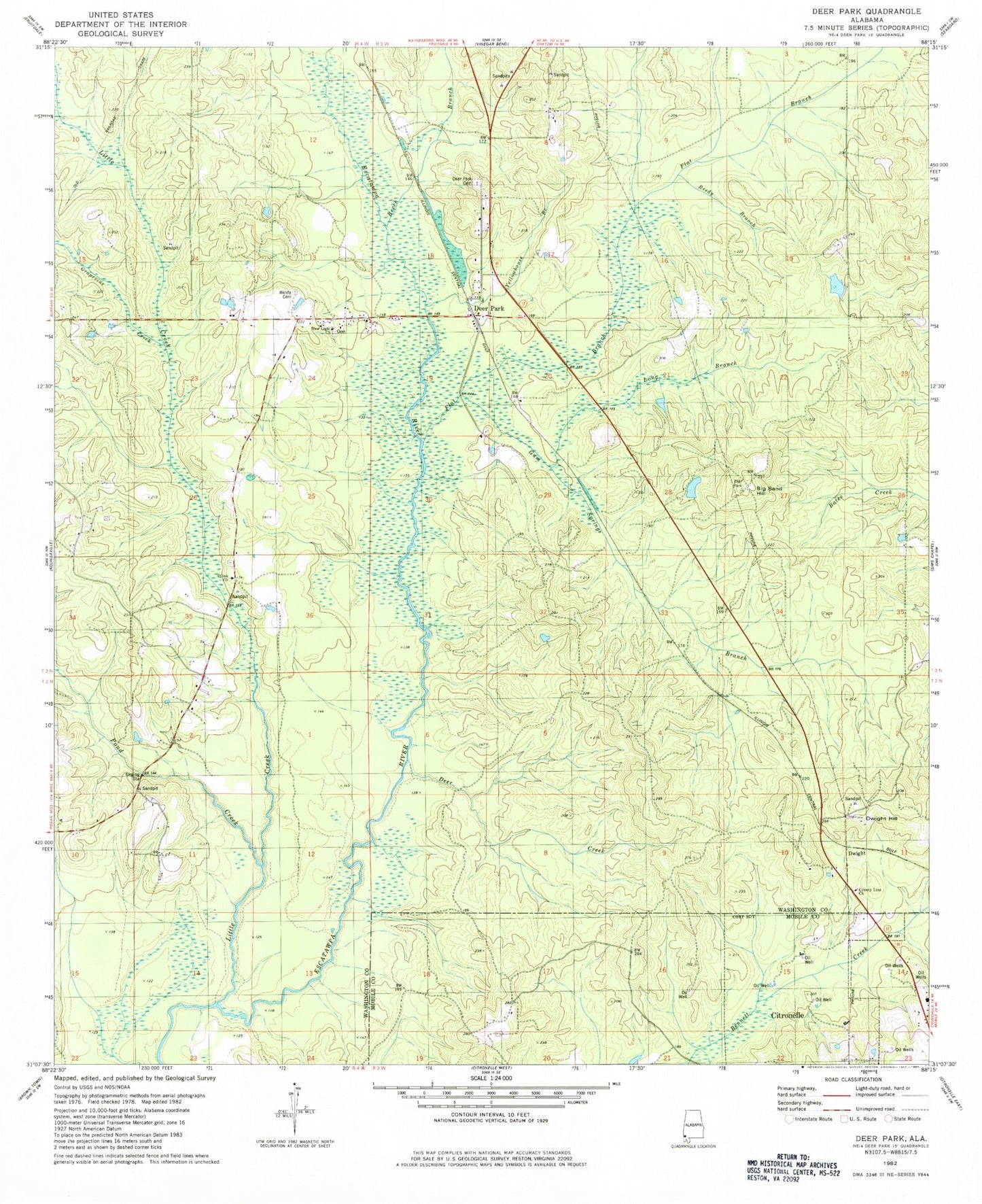 Classic USGS Deer Park Alabama 7.5'x7.5' Topo Map Image