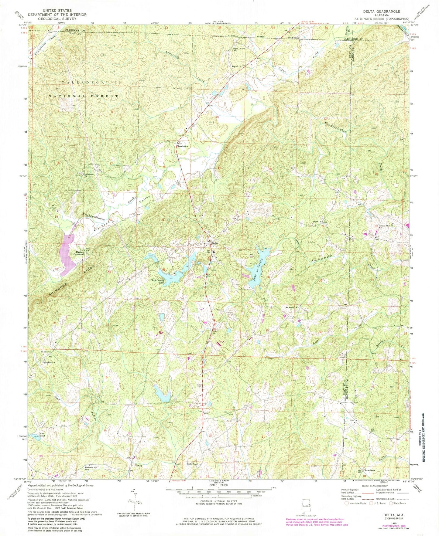 Classic USGS Delta Alabama 7.5'x7.5' Topo Map Image