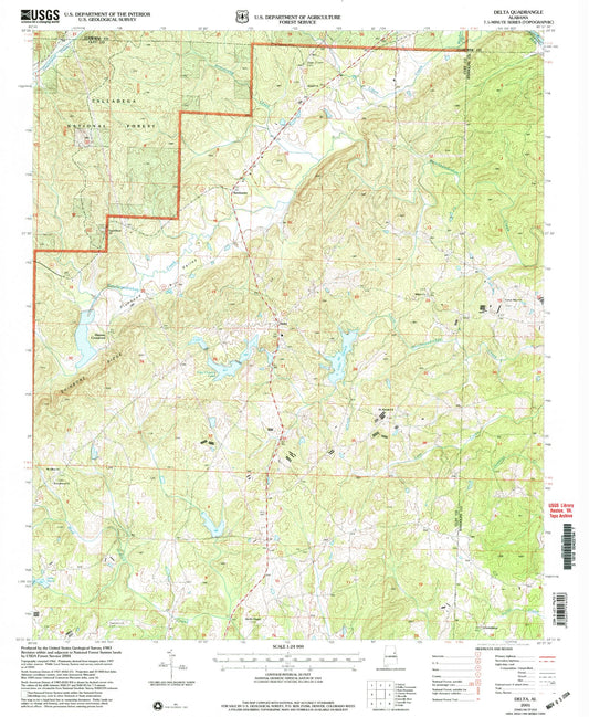 Classic USGS Delta Alabama 7.5'x7.5' Topo Map Image