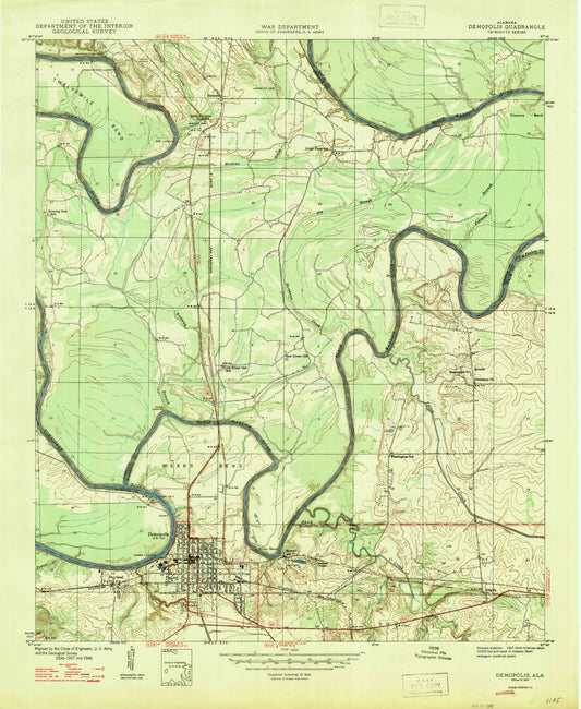 Classic USGS Demopolis Alabama 7.5'x7.5' Topo Map Image