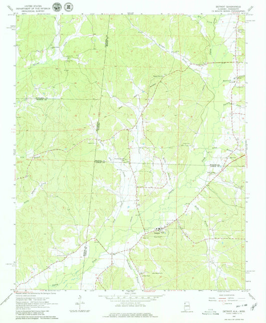 Classic USGS Detroit Alabama 7.5'x7.5' Topo Map Image