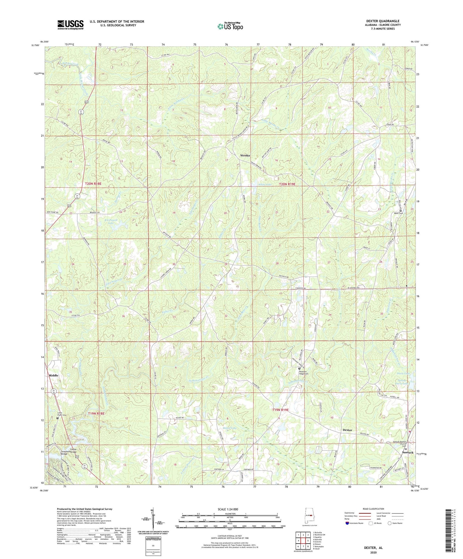 Dexter Alabama US Topo Map Image