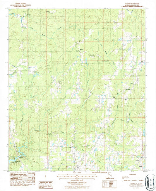 Classic USGS Dexter Alabama 7.5'x7.5' Topo Map Image