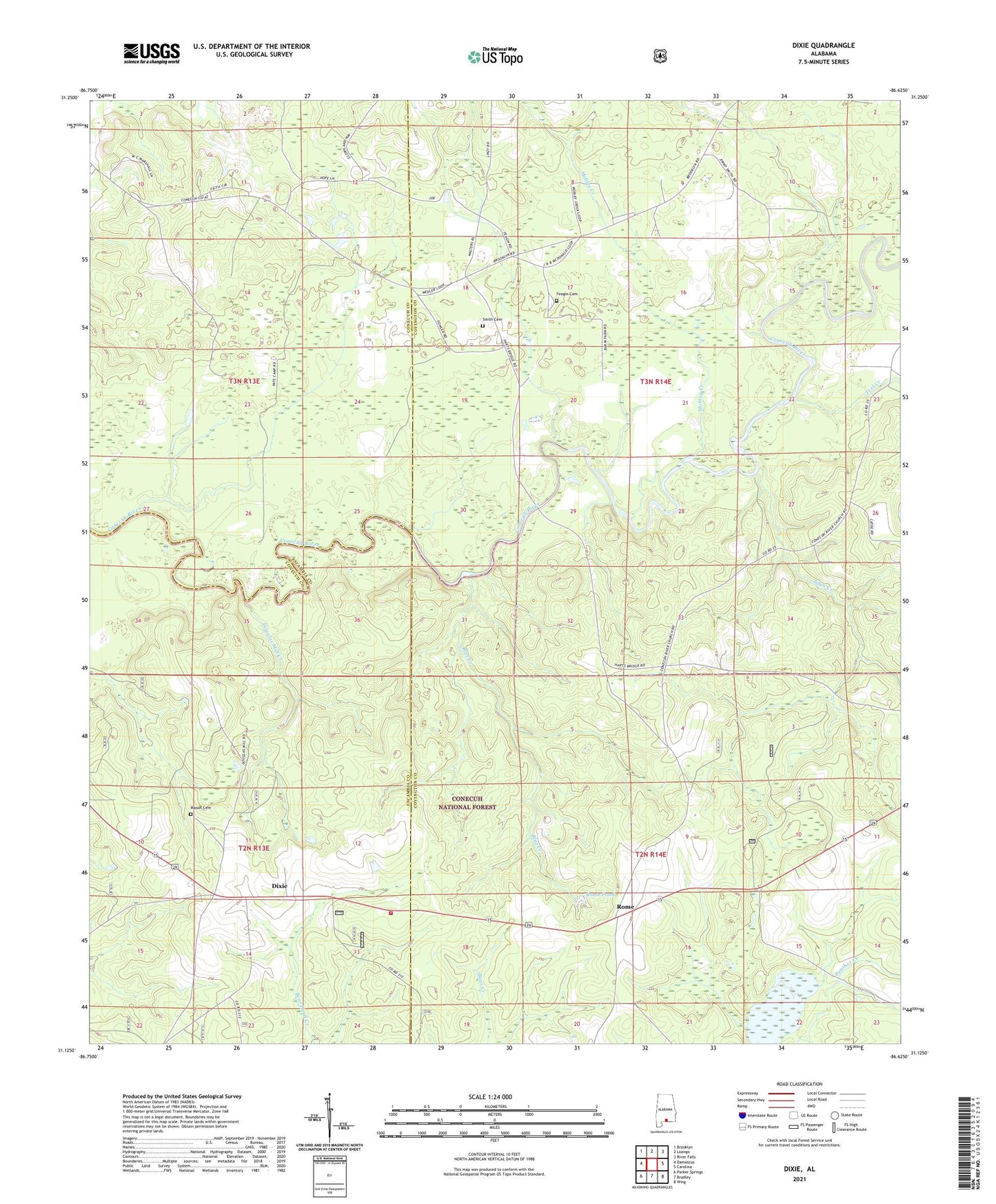 Dixie Alabama US Topo Map Image