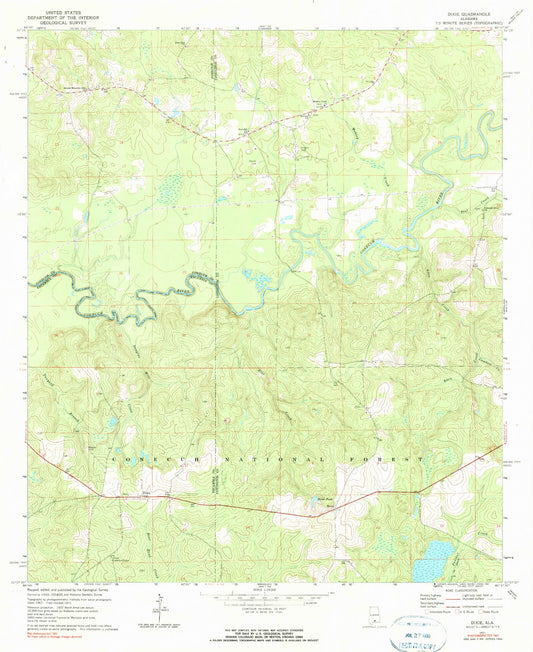Classic USGS Dixie Alabama 7.5'x7.5' Topo Map Image