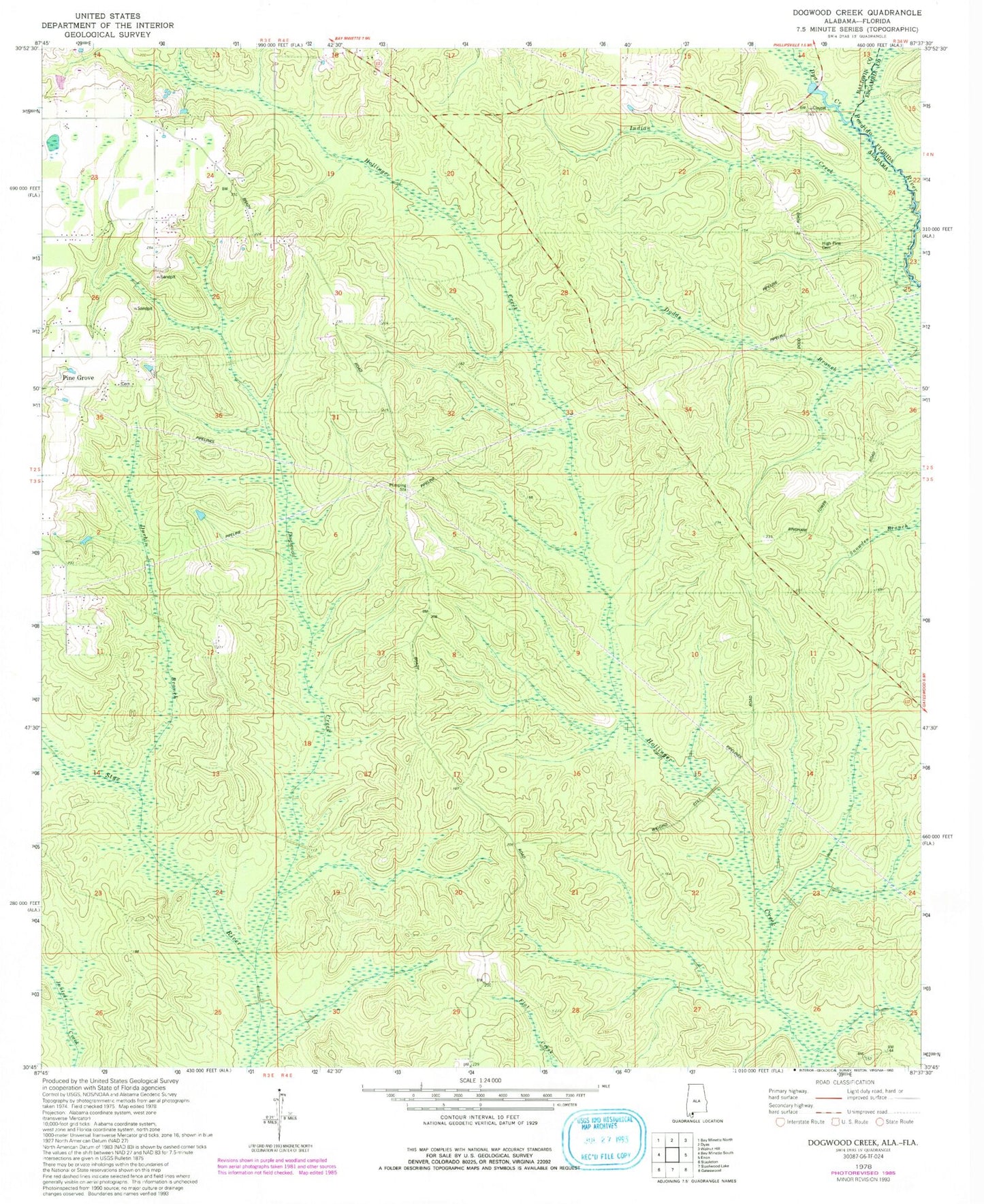 Classic USGS Dogwood Creek Alabama 7.5'x7.5' Topo Map Image