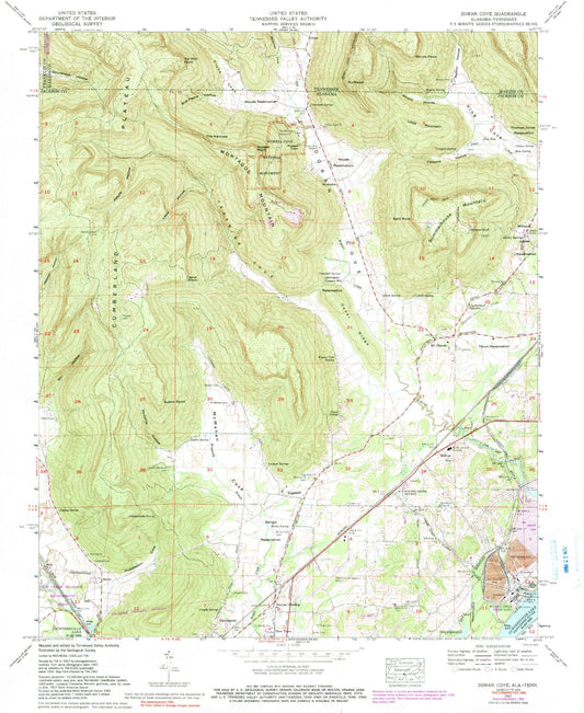 Classic USGS Doran Cove Alabama 7.5'x7.5' Topo Map Image