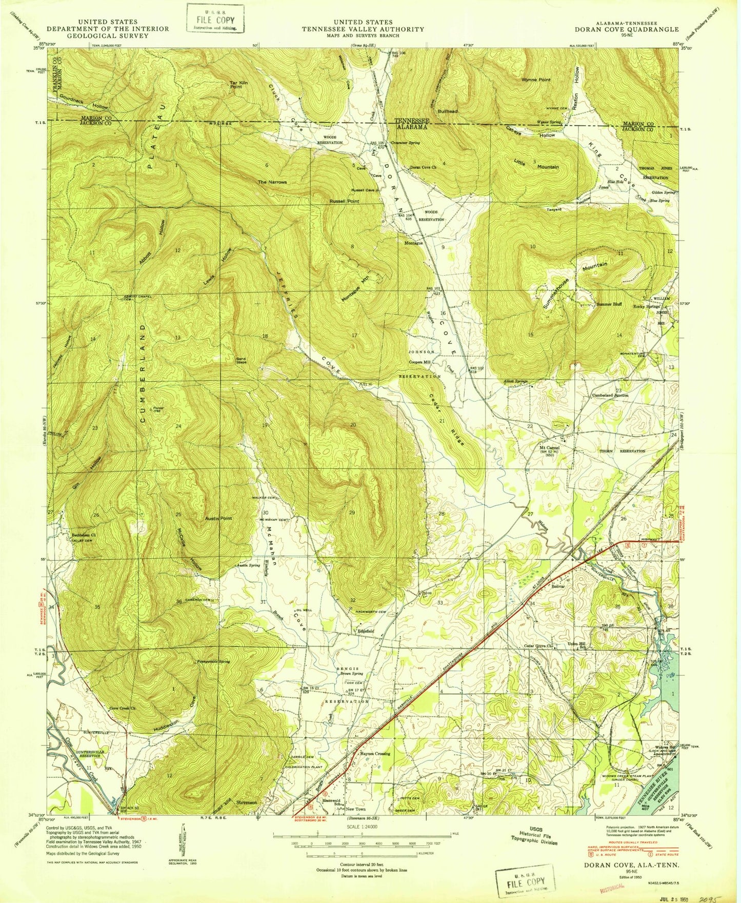 Classic USGS Doran Cove Alabama 7.5'x7.5' Topo Map Image