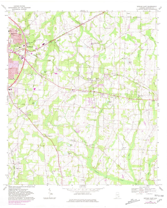 Classic USGS Dothan East Alabama 7.5'x7.5' Topo Map Image