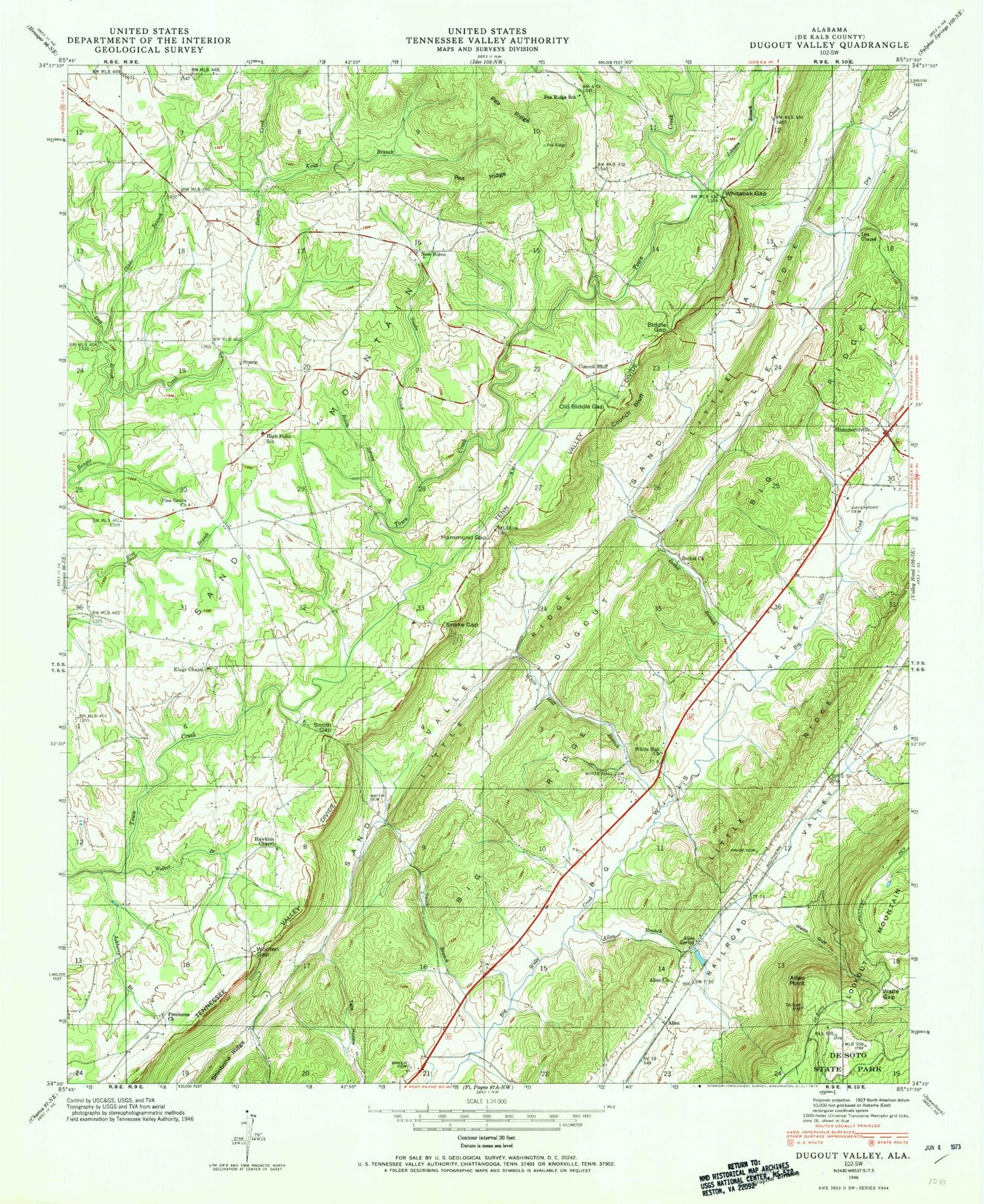 Classic USGS Dugout Valley Alabama 7.5'x7.5' Topo Map Image
