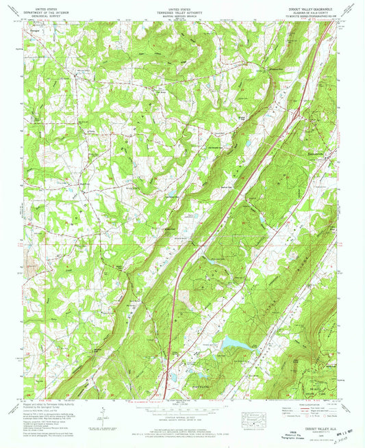 Classic USGS Dugout Valley Alabama 7.5'x7.5' Topo Map Image