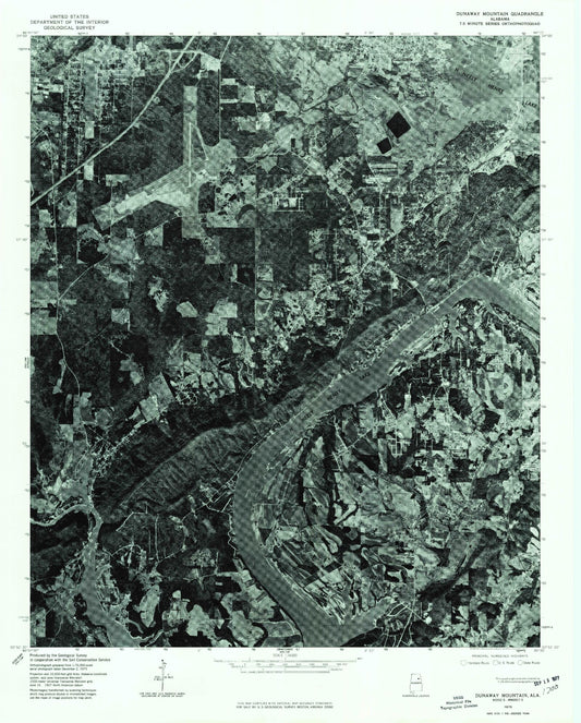 Classic USGS Dunaway Mountain Alabama 7.5'x7.5' Topo Map Image