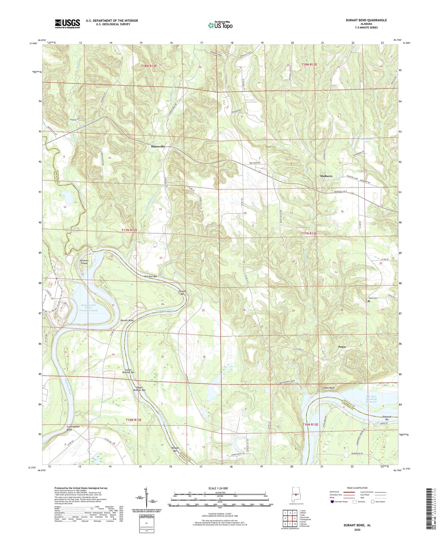 Durant Bend Alabama US Topo Map Image
