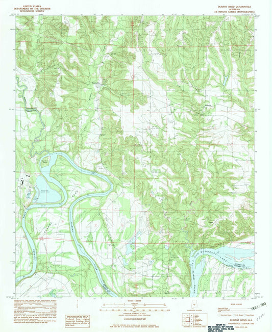 Classic USGS Durant Bend Alabama 7.5'x7.5' Topo Map Image