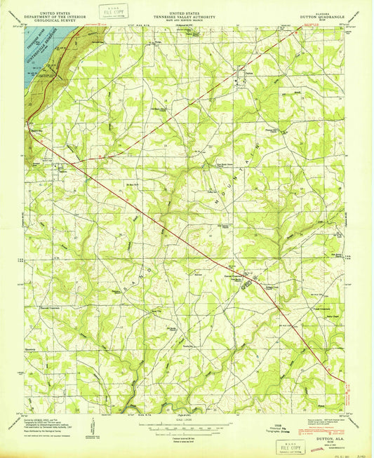 Classic USGS Dutton Alabama 7.5'x7.5' Topo Map Image