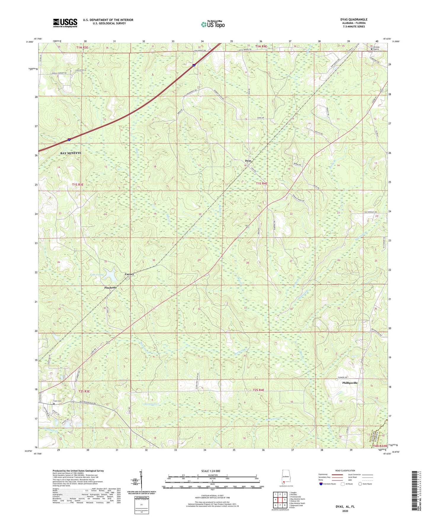 Dyas Alabama US Topo Map Image