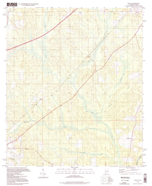 Classic USGS Dyas Alabama 7.5'x7.5' Topo Map Image