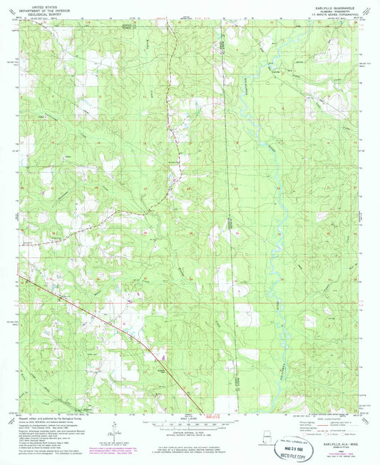 Classic USGS Earlville Alabama 7.5'x7.5' Topo Map Image