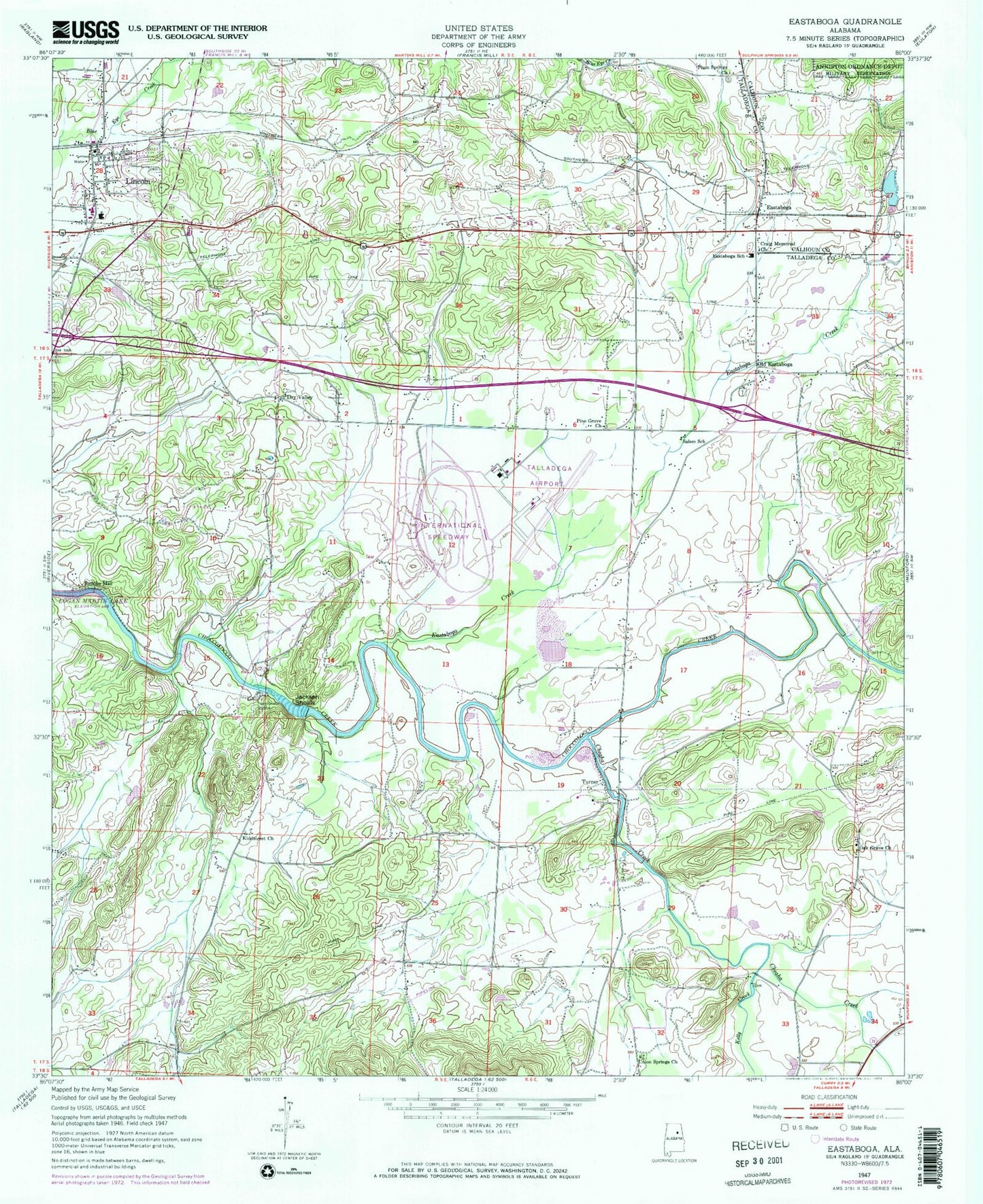 Classic USGS Eastaboga Alabama 7.5'x7.5' Topo Map Image
