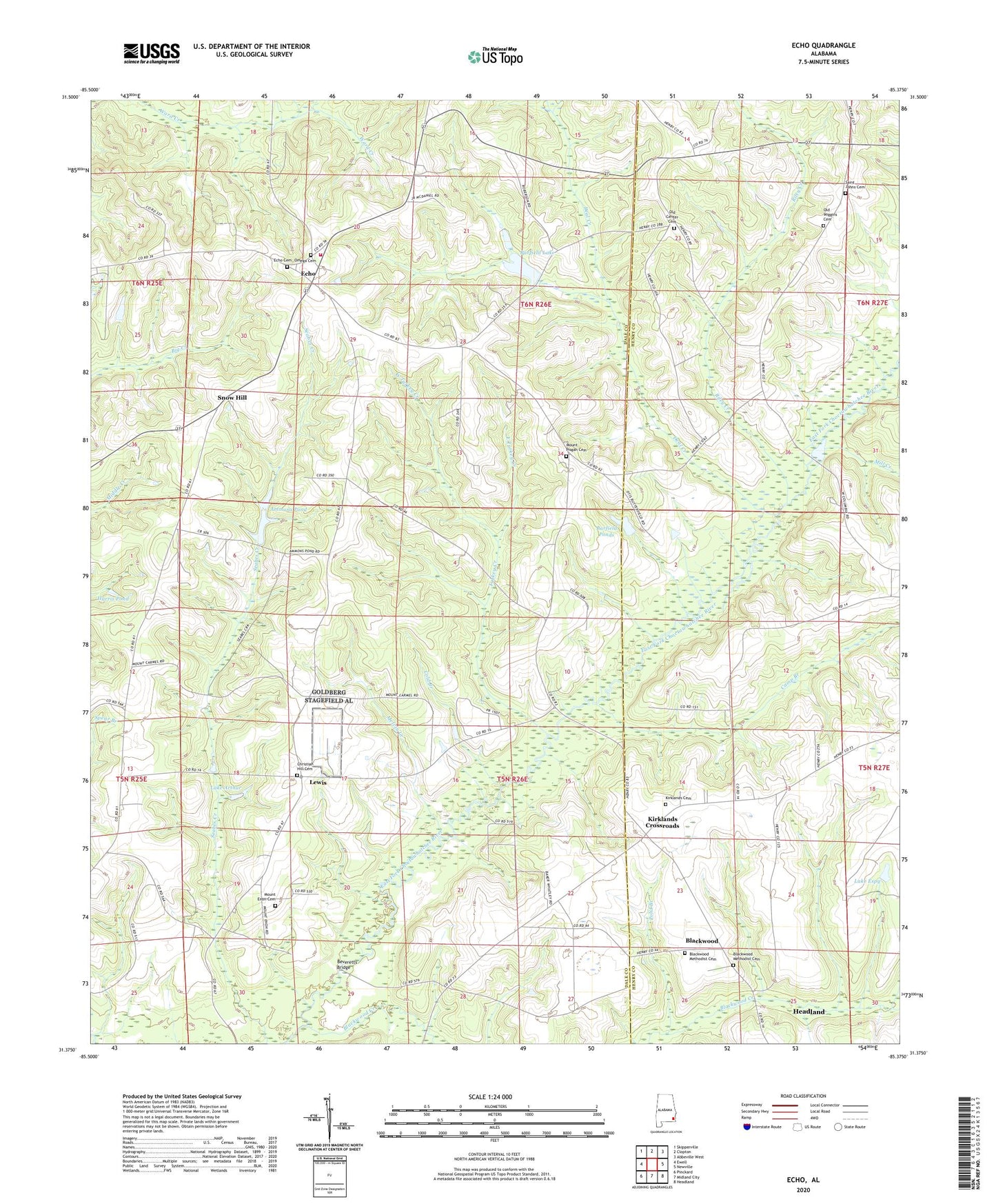 Echo Alabama US Topo Map Image