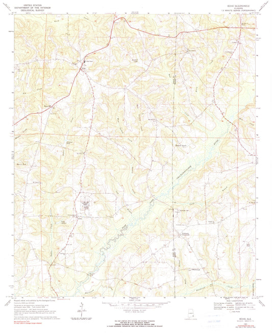 Classic USGS Echo Alabama 7.5'x7.5' Topo Map Image