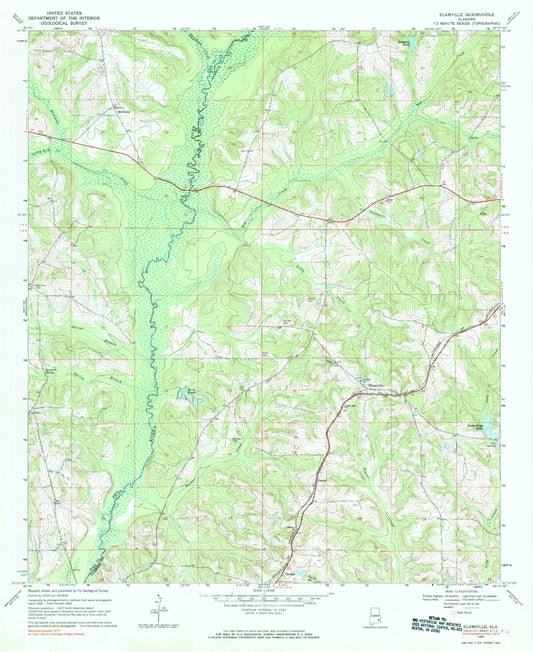 Classic USGS Elamville Alabama 7.5'x7.5' Topo Map Image