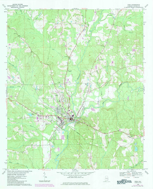 Classic USGS Elba Alabama 7.5'x7.5' Topo Map Image