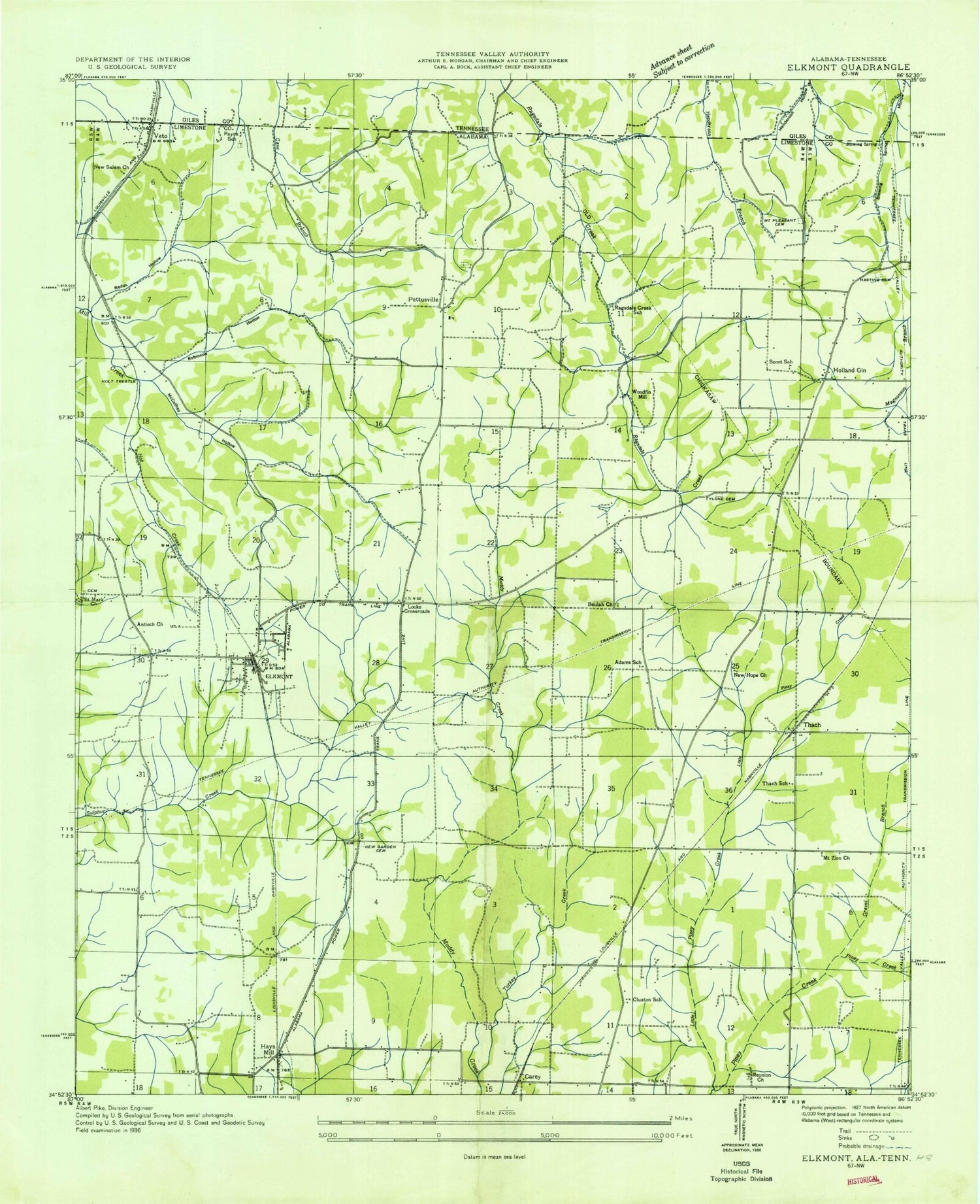 Classic USGS Elkmont Alabama 7.5'x7.5' Topo Map Image