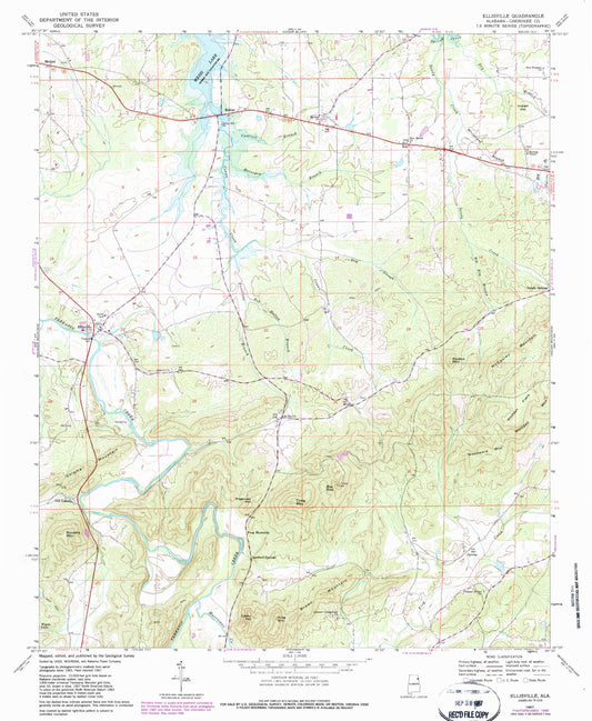 Classic USGS Ellisville Alabama 7.5'x7.5' Topo Map Image