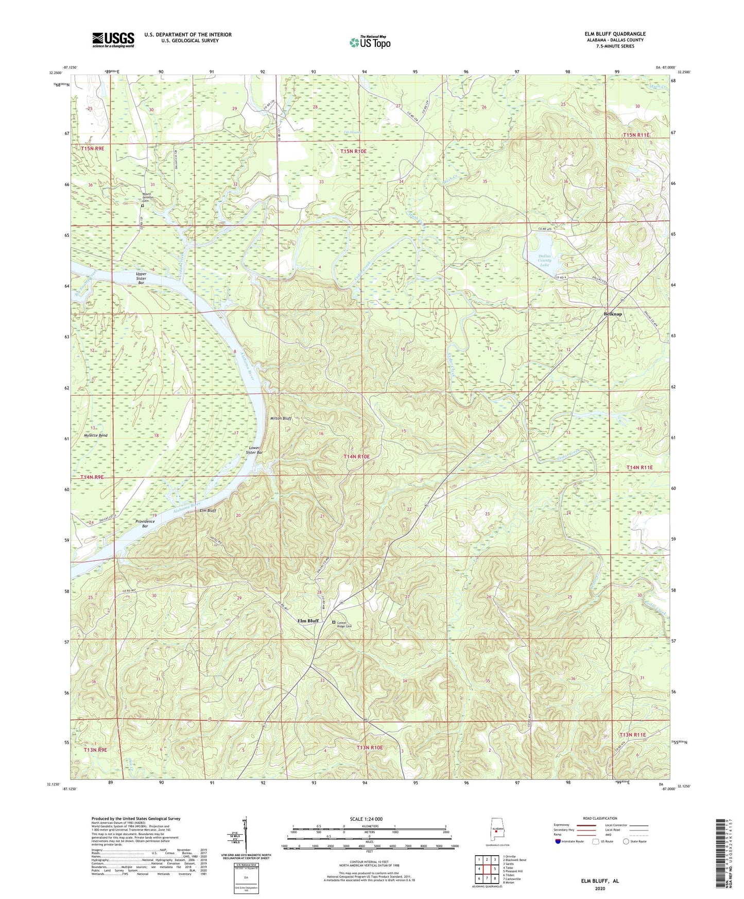 Elm Bluff Alabama US Topo Map Image