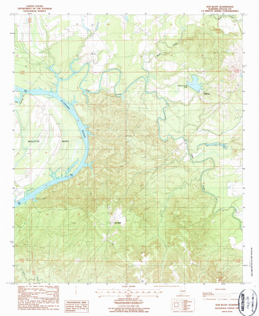 Classic USGS Elm Bluff Alabama 7.5'x7.5' Topo Map Image