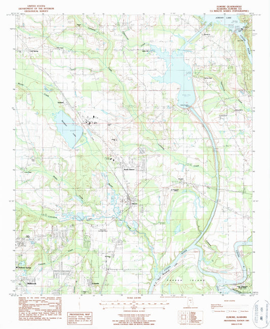 Classic USGS Elmore Alabama 7.5'x7.5' Topo Map Image