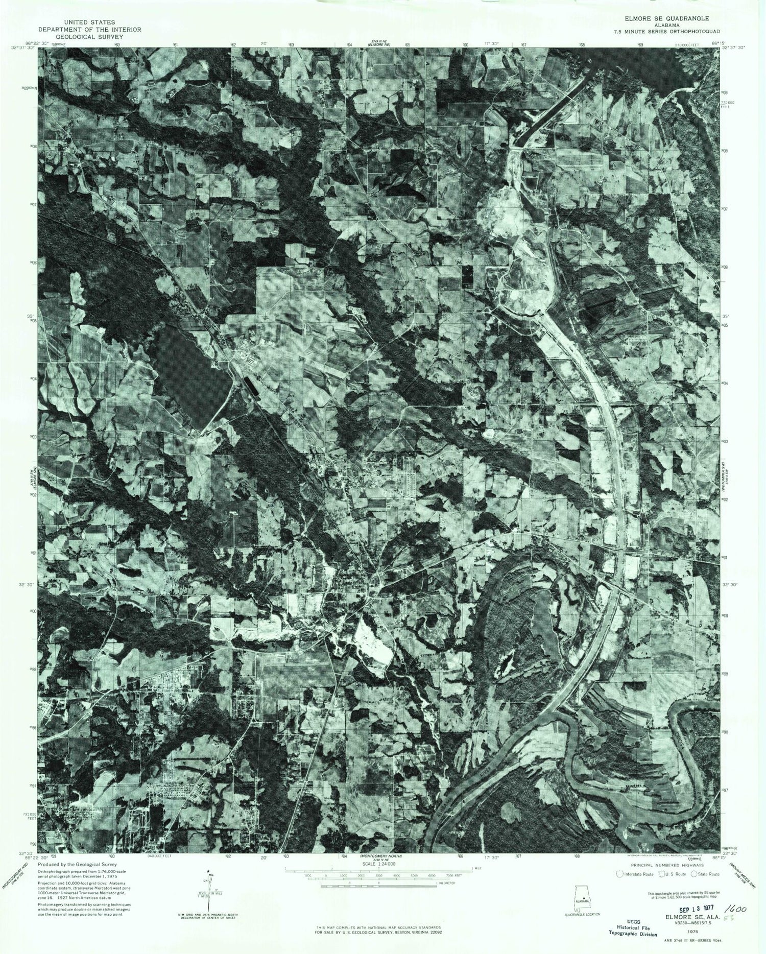 Classic USGS Elmore Alabama 7.5'x7.5' Topo Map Image