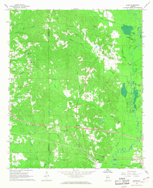 Classic USGS Elrod Alabama 7.5'x7.5' Topo Map Image