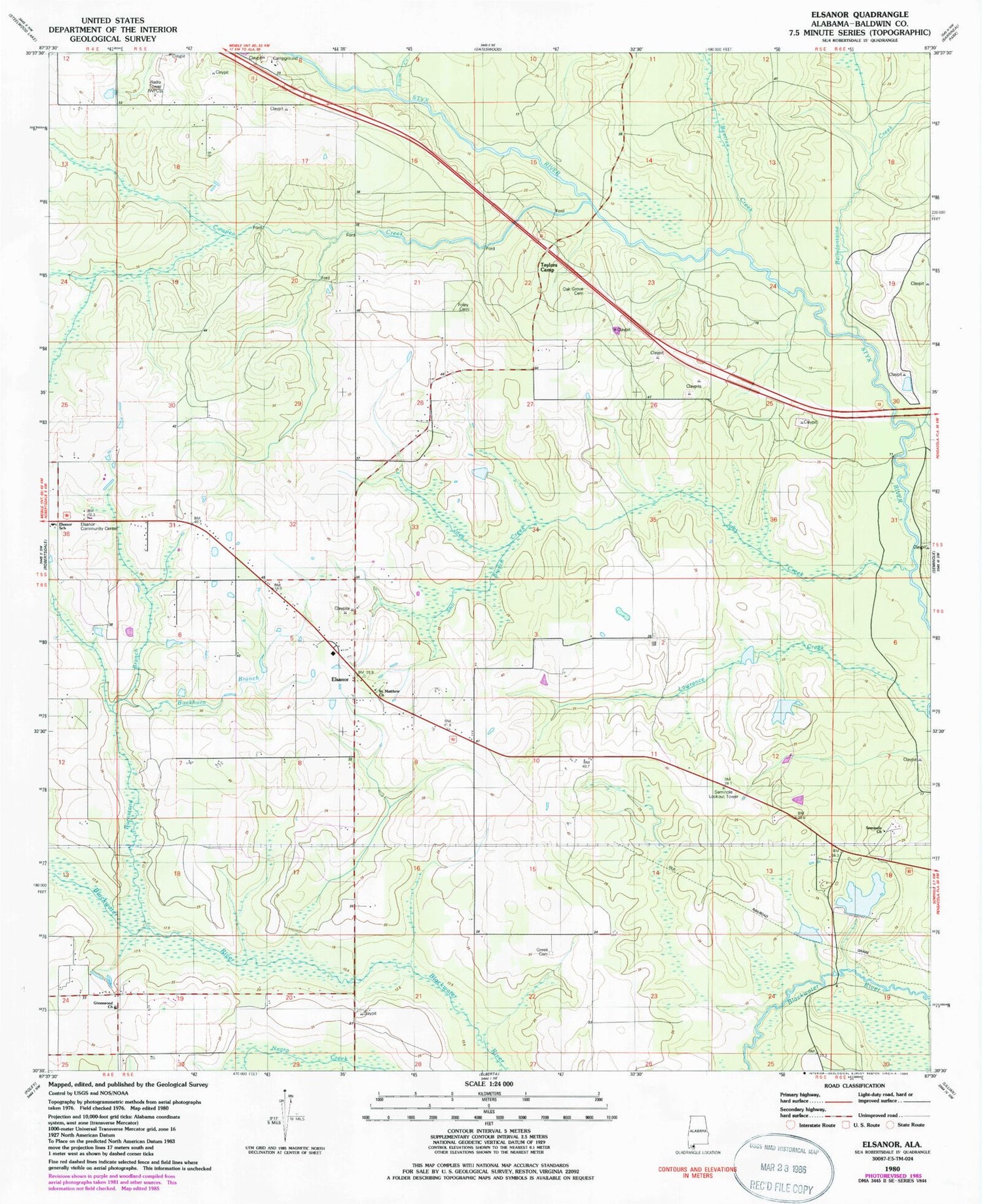Classic USGS Elsanor Alabama 7.5'x7.5' Topo Map Image