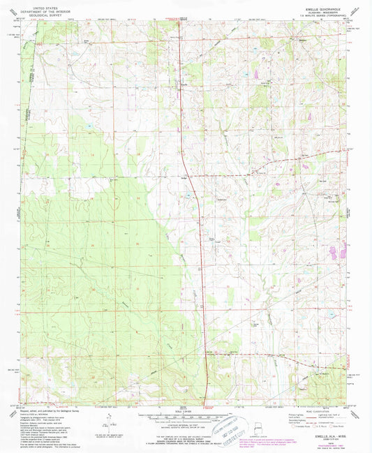Classic USGS Emelle Alabama 7.5'x7.5' Topo Map Image