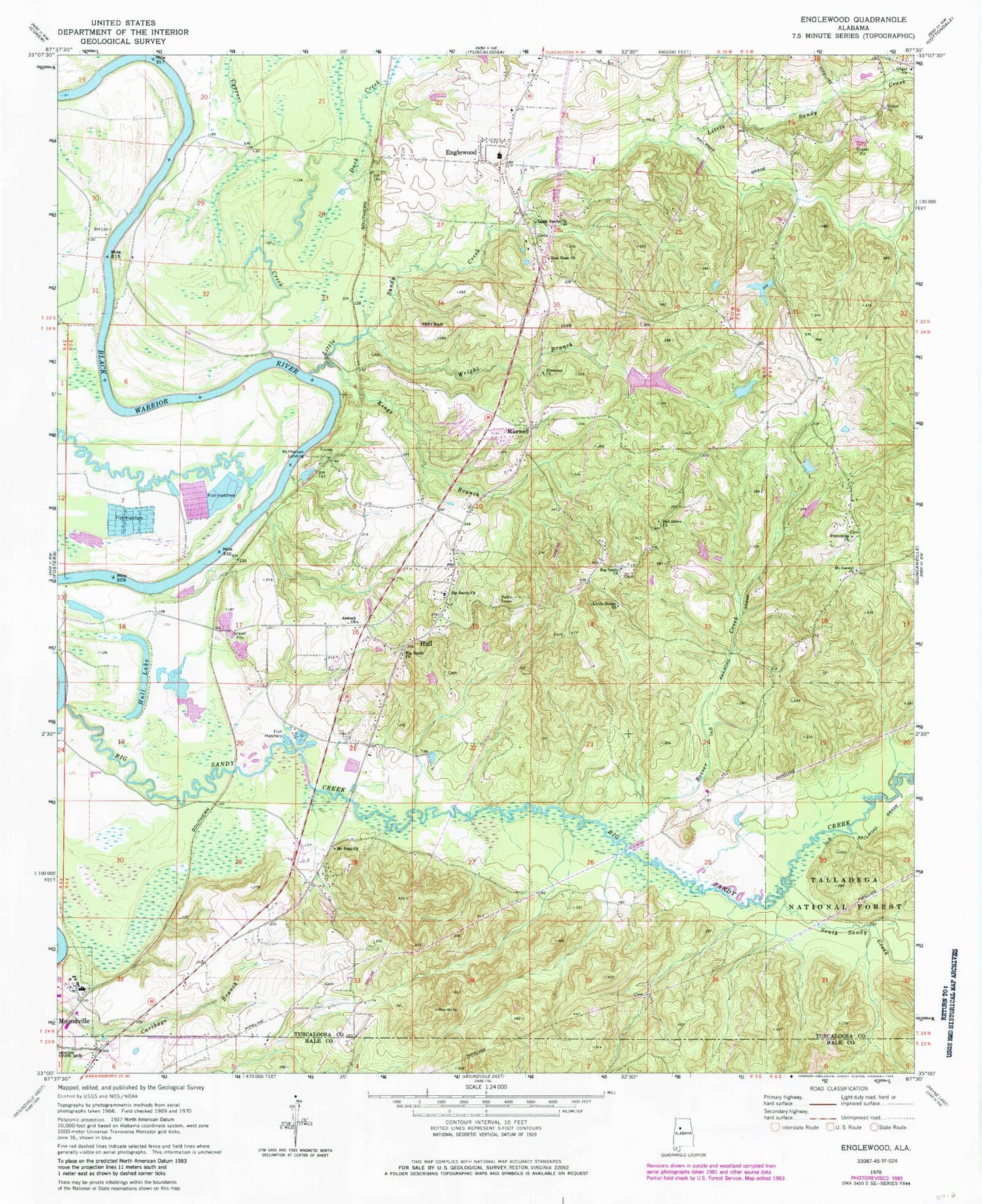 Classic USGS Englewood Alabama 7.5'x7.5' Topo Map Image