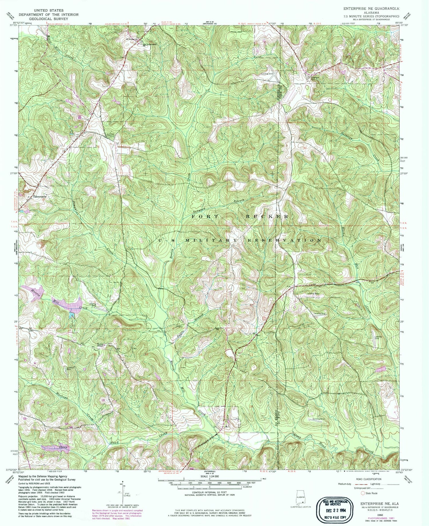 Classic USGS Enterprise NE Alabama 7.5'x7.5' Topo Map Image
